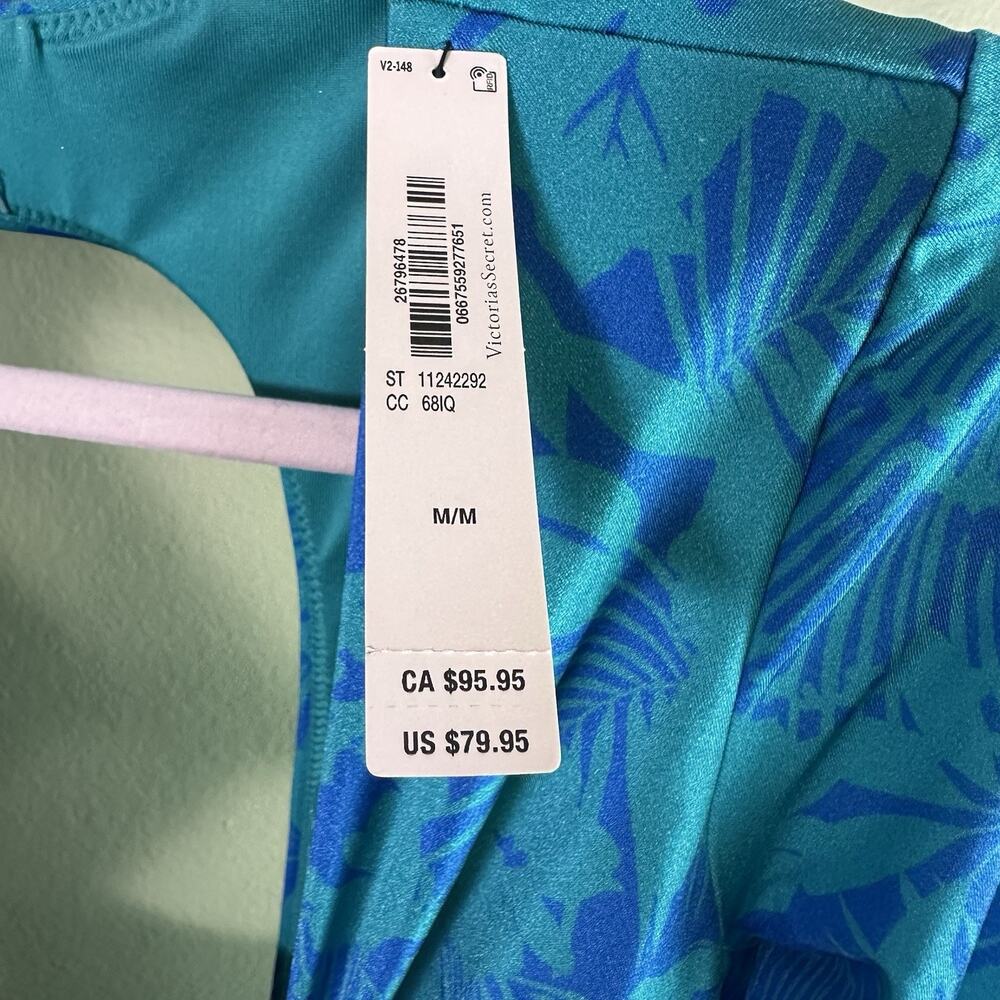 Victoria Secret swimsuit New w Tags Women M long sleeve Blue green tropical - Picture 2 of 12